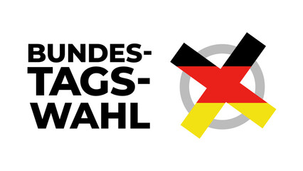 Bundestagswahl 2025, German Federal Election. Ballot box with German flag and election paper. Representation of democracy, political decision-making, and governance, isolated on white background. BTW