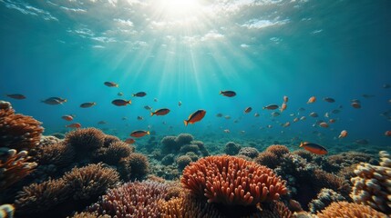 Naklejka premium A Large Group of Fish Swimming Over a Coral Reef - Generative AI