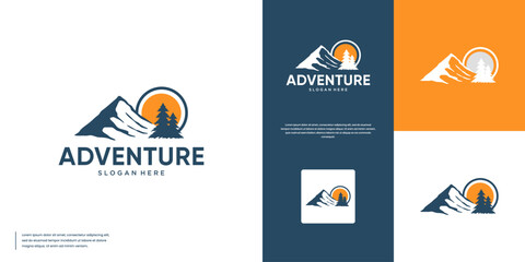mountain adventurer logo, with retro design style, outdoor, graphic template illustration.