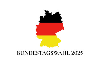 Bundestagswahl 2025, German Federal Election. Ballot box with German flag and election paper. Representation of democracy, political decision-making, and governance, isolated on white background. BTW