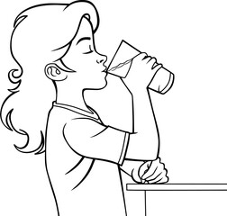  child is drinking water line vector illustration isolated on white background