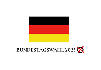Bundestagswahl 2025, German Federal Election. Ballot box with German flag and election paper. Representation of democracy, political decision-making, and governance, isolated on white background. BTW
