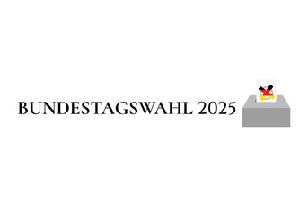 Bundestagswahl 2025, German Federal Election. Ballot box with German flag and election paper. Representation of democracy, political decision-making, and governance, isolated on white background. BTW