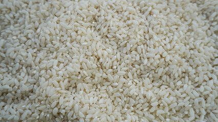 Grains of rice in close-up.In the photo, the grains of light rice are in close-up. A natural and healthy product. Cereals for dietary nutrition. Concepts of healthy nutrition. Rice background.