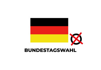 Bundestagswahl 2025, German Federal Election. Ballot box with German flag and election paper. Representation of democracy, political decision-making, and governance, isolated on white background. BTW