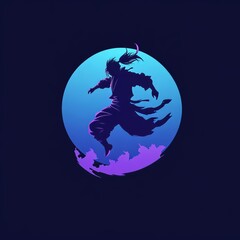 Colorful design of a Samurai Japan sword knight line portrait logo isolated on a dark background