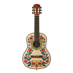 Obraz premium A beautifully decorated acoustic guitar featuring vibrant floral patterns and a classic wooden finish.