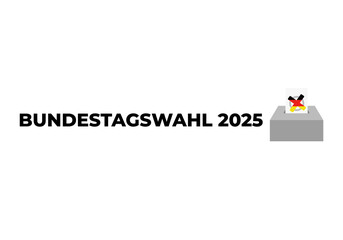 Bundestagswahl 2025, German Federal Election. Ballot box with German flag and election paper. Representation of democracy, political decision-making, and governance, isolated on white background. BTW