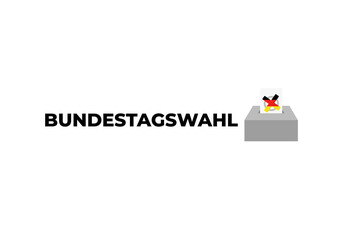 Bundestagswahl 2025, German Federal Election. Ballot box with German flag and election paper. Representation of democracy, political decision-making, and governance, isolated on white background. BTW