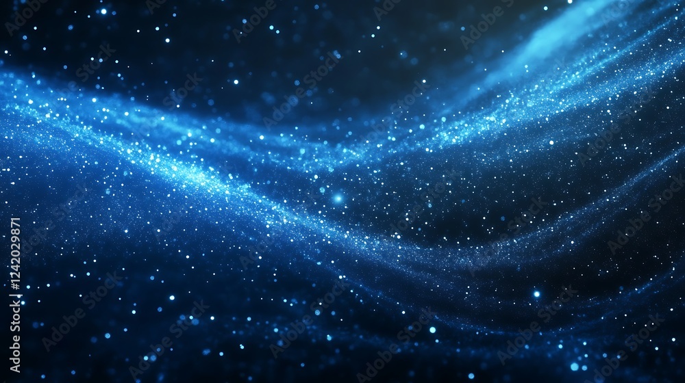 Wall mural a mesmerizing abstract representation of shimmering blue particles in a cosmic environment.