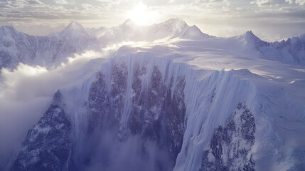 Aerial View of Antarctic Mountain Range with Prominent Cliff Face