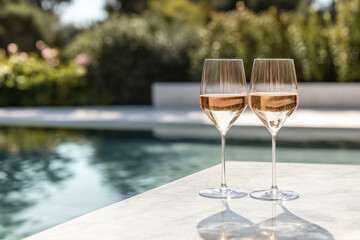 Glasses of white wine served by the pool