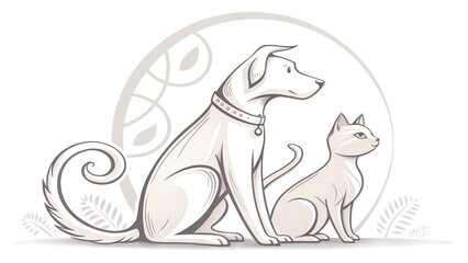 Obraz premium set dog and cat logo design. pet care white linear style concept element symbol vector illustration. 