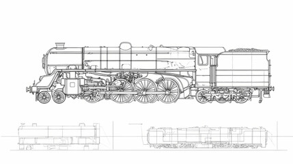 Continuous one line drawing of retro steam locomotive. Steam & Diesel Punk. Illustration