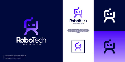 simple and minimalist robot logo, science, communication education, graphic design inspiration.