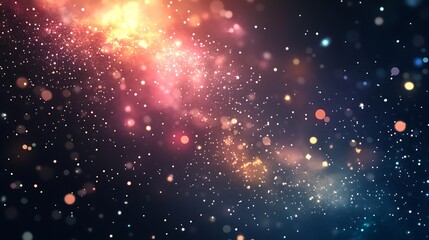 Fototapeta premium A vibrant cosmic scene with colorful stars and glowing particles in a dark space background.