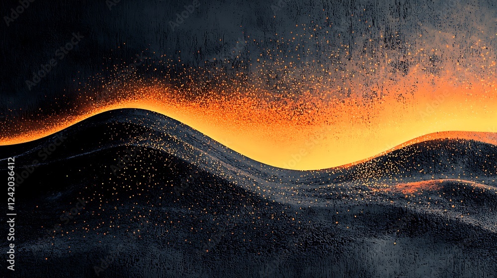 Poster a black and orange light spot on a simple grainy noise background, creating a rough abstract retro v