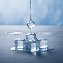 ice cubes on blue background