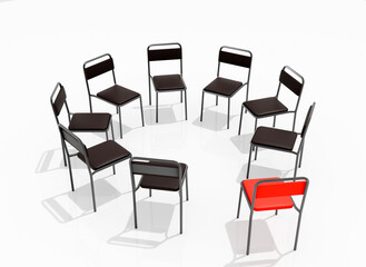Highly Detailed 3D Render of a Support Group Meeting Setting, Featuring an Intimate Circle of Chairs in a Calm, Minimalistic Environment, Perfect for Concepts of Mental Health and Emotional Support