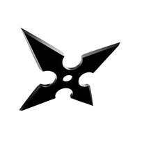 3D Illustration of a Ninja Shuriken –Realistic depiction of a traditional throwing star with sharp blades, metallic texture, and detailed design, perfect for digital art projects, graphics, and poster