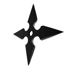 3D Illustration of a Ninja Shuriken –Realistic depiction of a traditional throwing star with sharp blades, metallic texture, and detailed design, perfect for digital art projects, graphics, and poster