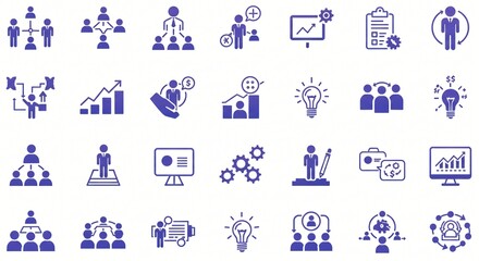 Icon sets for business themes like teamwork, growth, and innovation
