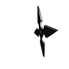 3D Illustration of a Ninja Shuriken –Realistic depiction of a traditional throwing star with sharp blades, metallic texture, and detailed design, perfect for digital art projects, graphics, and poster
