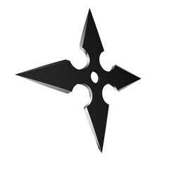 3D Illustration of a Ninja Shuriken –Realistic depiction of a traditional throwing star with sharp blades, metallic texture, and detailed design, perfect for digital art projects, graphics, and poster