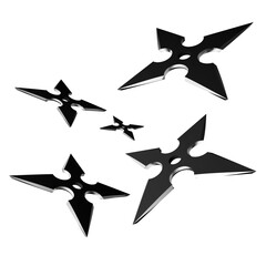 3D Illustration of a Ninja Shuriken –Realistic depiction of a traditional throwing star with sharp blades, metallic texture, and detailed design, perfect for digital art projects, graphics, and poster