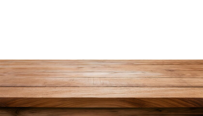 Fototapeta premium Empty wooden table cutout isolated on transparent background. Wood table mockup for product display