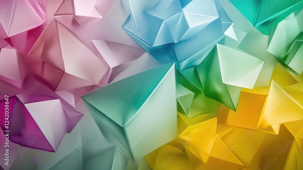 Fototapete abstract d geometric shapes in vibrant colors, floating in space with soft shadows, creating a playf
