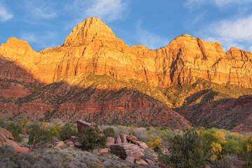 Autumn sunset on Bridge Mountain Zion National Park