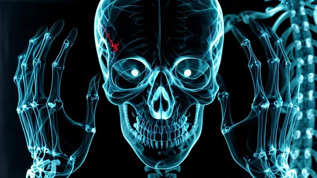 Medical Animation of Human Skull with Head Injury. Anatomy, Trauma, Headache, and Neurological Disorder Concepts for Healthcare Videos. Seamless Looping 4K , VJ loop