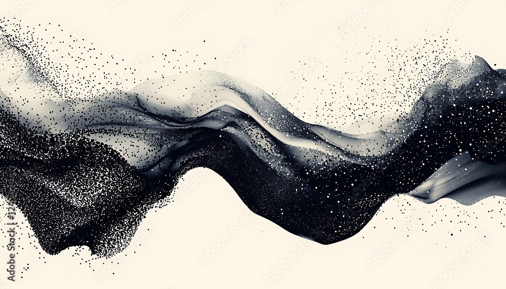 Poster a black noise stippled halftone pattern, creating a smooth wave-like grunge border, isolated on a wh