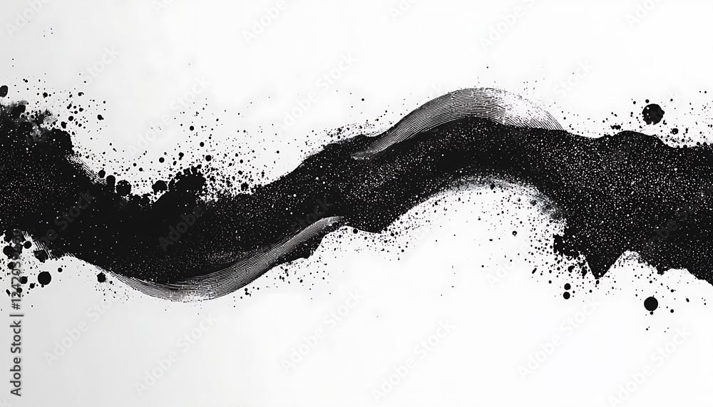 Poster a black noise stippled halftone pattern, creating a smooth wave-like grunge border, isolated on a wh