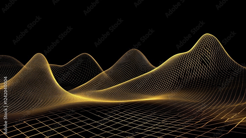 Poster a d line graph with ascending and descending curves on a dark grid background, capturing the volatil