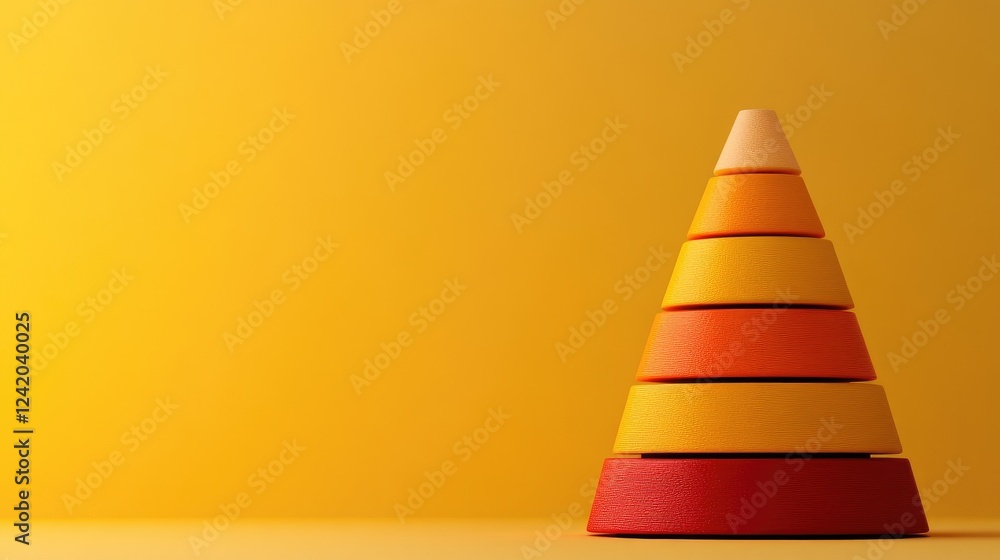 Poster a d pyramid chart with smooth gradients, each level representing business strategy steps, displayed 