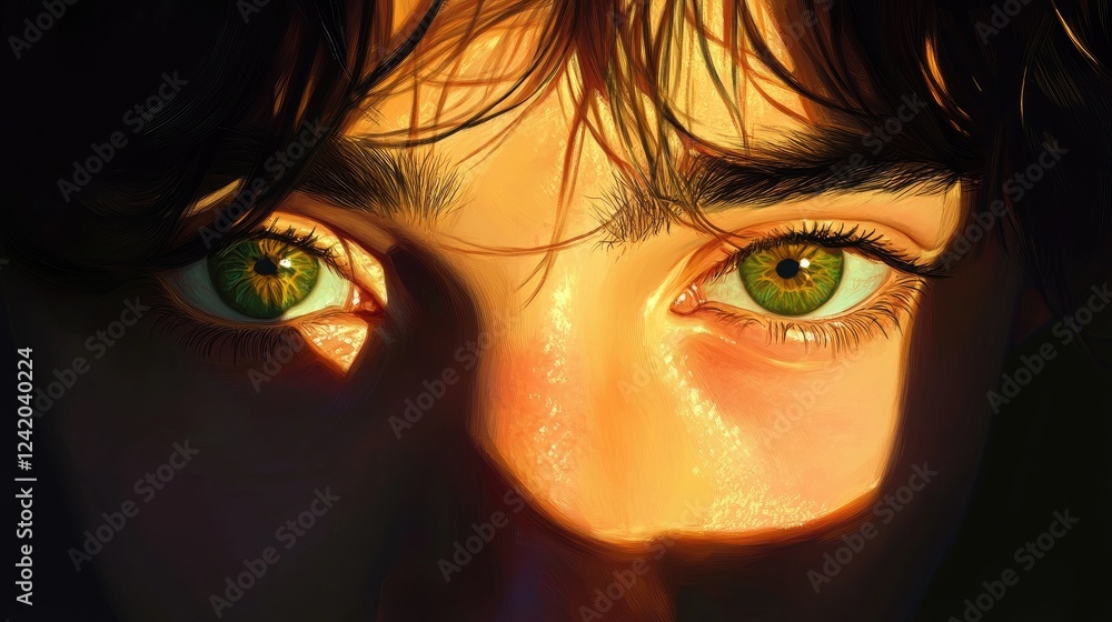 Aufkleber a beautiful image of a pair of hazel eyes illuminated by golden sunlight, creating a warm and inviti
