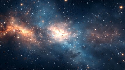 Naklejka premium A stunning cosmic scene showcasing vibrant nebulae and twinkling stars in deep space.
