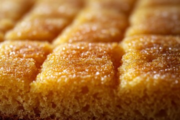 Closeup of golden honey cake squares