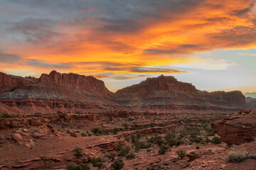 Dramatic sky at dawn from Panorama Point, Capitol Reef National Park, Utah.