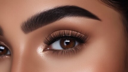 Obraz premium A close-up of eyebrows with a soft, natural look, adorned with a hint of brow pencil and mascara, emphasizing a fresh and youthful appearance