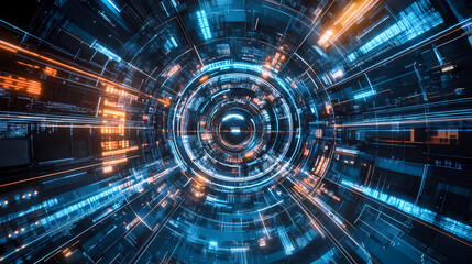 Fototapeta premium Futuristic digital display of a jet engine in a high-tech manufacturing facility, showcasing advanced technology and engineering. Technology & Nature Fusion. Illustration