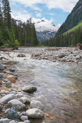 View of Icy Peak and Nooksack River from Nooksack Cirque Trail, North Cascades National Park, Washington State.