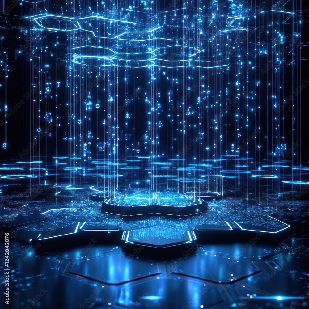 Aufkleber data rain on digital platform; futuristic tech background; website banner