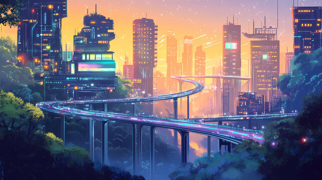 Interconnected telecom networks showcasing diverse digital services and infrastructure. Technology & Nature Fusion. Illustration