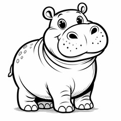 Fototapeta premium Black-and-white hippo drawing with bold outlines and simple skin folds for coloring