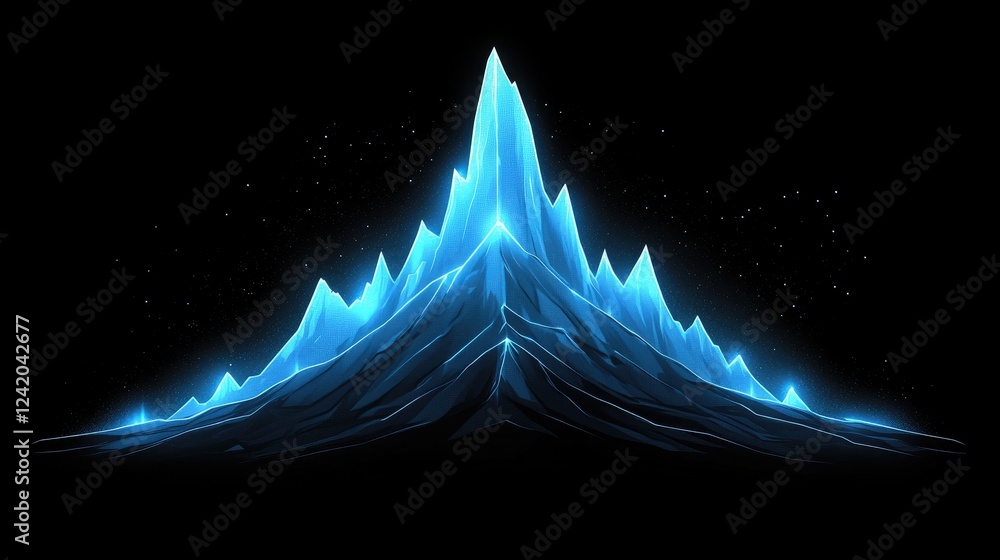 Poster a futuristic, glowing line graph with sharp peaks and valleys on a black background, with data point