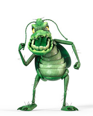 roach bug cartoon got the power on white background