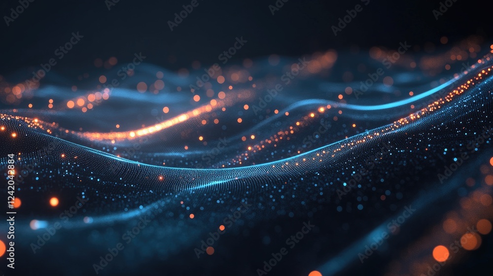 Poster a high-tech financial line graph with glowing points marking fluctuations in bank data on a dark bac